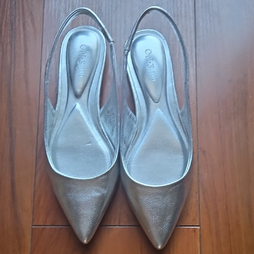 Silver Slingback Flats with Pointed Toe Design